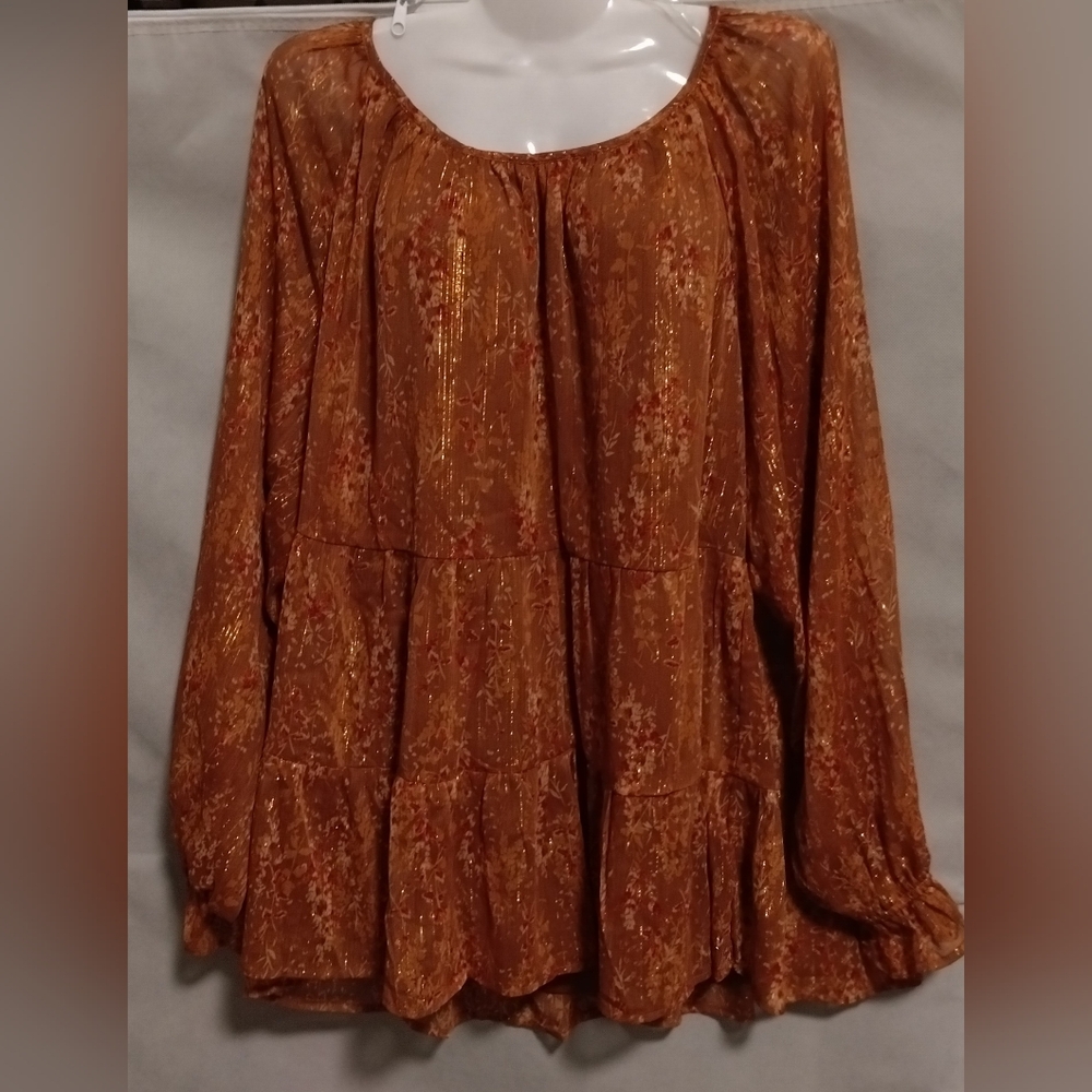 🆕🍁 Andree by Unit Peplum Ruffle Hem Peasant Blouse - Picture 2 of 15